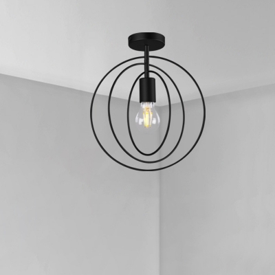Iron Round/Star Flush Light Fixture Retro Single-Bulb Foyer Close to Ceiling Lamp in Black/Gold