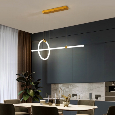 Linear and Ring Acrylic Hanging Light Simplicity Gold LED Island Pendant in White/3 Color Light/Remote Control Stepless Dimming