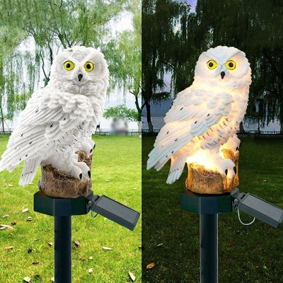 Lodge Owl Shaped Solar Path Lamp Resin Patio LED Stake Lighting in White/Brown, 1 Piece