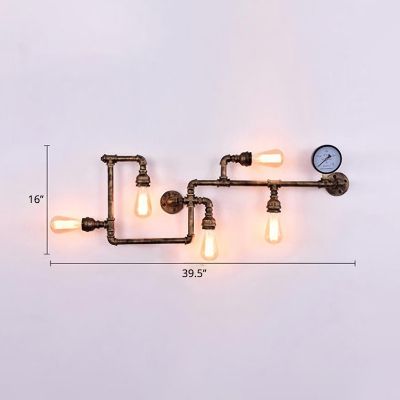 Maze Design Piping Bedroom Wall Lamp Industrial Iron 5/6 Heads Bronze Finish Wall Lighting Ideas