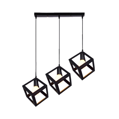 Metal Square/Triangle Cluster Pendant Nordic 3 Lights Kitchen Bar Suspension Lighting in Black