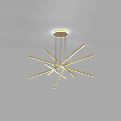 Metal Stick Ceiling Pendant Height Adjustable Simple 3/4/6 Lights Gold LED Chandelier in White Light/Remote Control Stepless Dimming