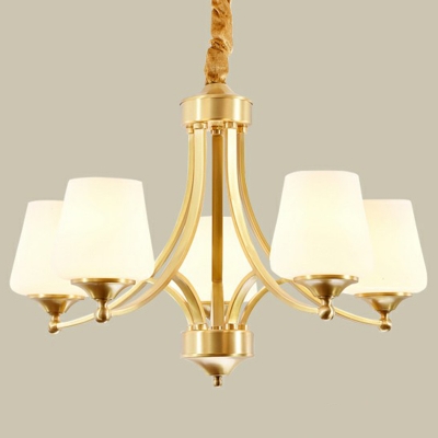 Milky Glass Tapered Hanging Light Traditional 3/10/12-Light Living Room Ceiling Chandelier in Gold