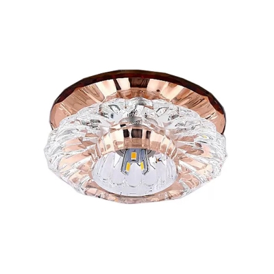 Minimalist LED Flush Mount Lamp White//Tan/Gold Layered Flower Ceiling Light with Crystal Shade
