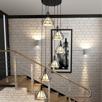 Modern 6 Heads Cluster Pendant Black Diamond Hanging Ceiling Light with Metal Shade