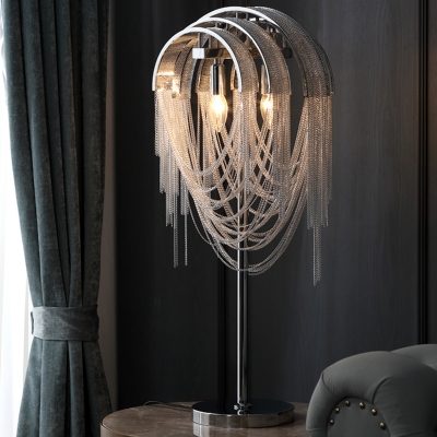 Modern Style Tassel Chainlet Night Light Aluminum 2 Lights Living Room Table Lamp in Silver