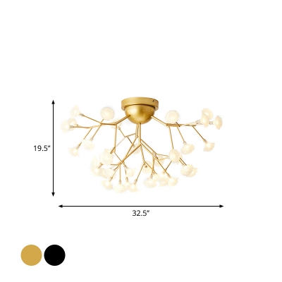 Modern Stylish Round/Flower Flush Light Acrylic/Frosted Glass 27/36-Bulb Living Room Firefly Ceiling Mount Lamp in Black/Gold