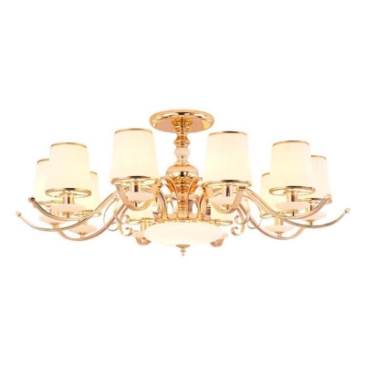 Modern Tapered Hanging Chandelier 10-Head Milky Glass Pendant Light Fixture in Gold