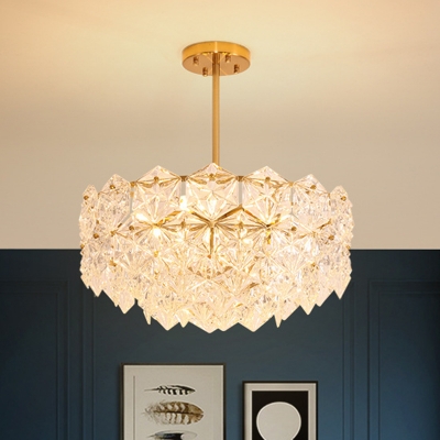Multi-Layered Crystal Hexagon Pendant Lamp Postmodern 3/6/9 Lights Gold Hanging Chandelier