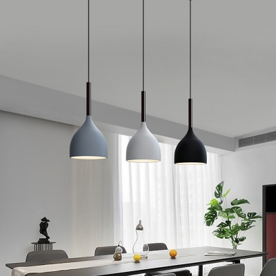 Nordic Teardrop-Like Multi Pendant Metal 3 Bulbs Dining Room Hanging Light with Round/Linear Canopy in Black