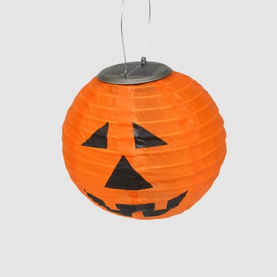 Paper Halloween Pumpkin Pendant Lamp Decorative Orange LED Solar Pendulum Light for Patio