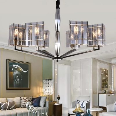 Postmodern Triangle Shade Pendant Light 3/8/12 Heads Hand-Blown Smoky Glass Chandelier in Silver