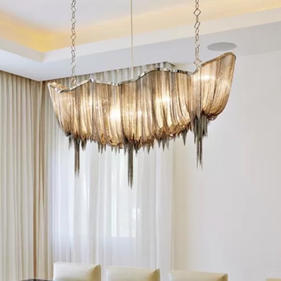 Silver/Gold Boat Shaped Chandelier Modern Aluminum Chain LED Hanging Ceiling Light with Fringe