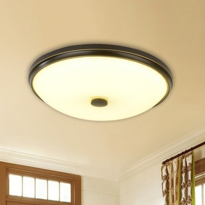 Simple Flat Bowl Shaped Flush Light White Glass Small/Medium/Large LED Flush Mount Ceiling Light in Black/Gold