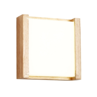 Square/Rectangle Dining Room Sconce Light Acrylic Nordic LED Flush Mount Wall Light in Wood, Warm/White/3 Color Light