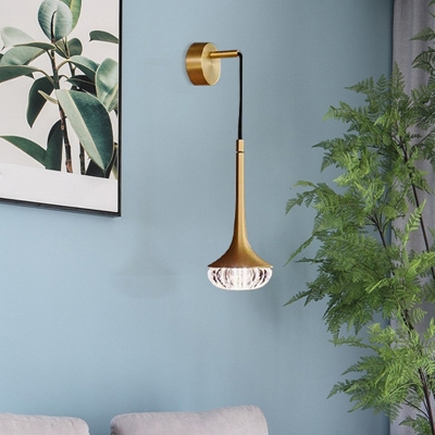 Trumpet Flared Wall Hanging Light Post-Modern Single Gold Wall Mounted Fixture with Carved Glass Shade