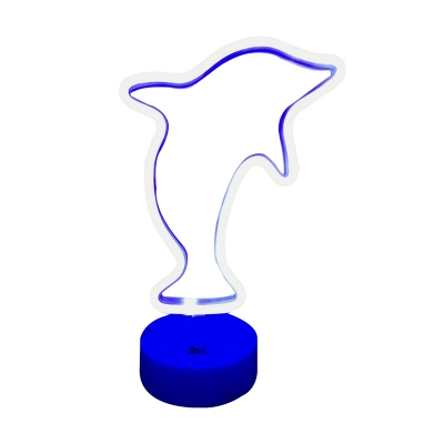 White Dolphin Battery Night Light Cartoon Plastic LED Table Stand Lamp with Round Base