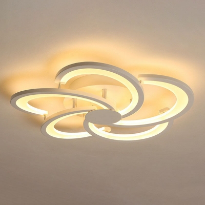 White Floral Swirl Semi Mount Lighting Minimalist 5/6/8-Head Acrylic LED Close to Ceiling Lamp in Warm/White Light