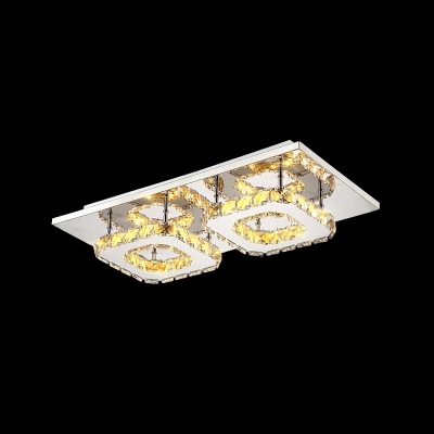 1/2-Tier Flush Mount Ceiling Lamp Modern Clear/Amber Crystal Hallway Square LED Flush Light in Chrome