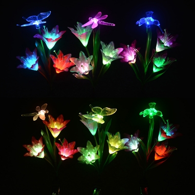 1-Piece Flower and Butterfly Path Lamp Modern Plastic White/Pink/Purple Solar LED Stake Light Set for Yard