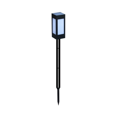1-Piece Outdoor LED Ground Lamp Minimalist Black Solar Path Lighting with Cuboid Plastic Shade in Warm/White Light
