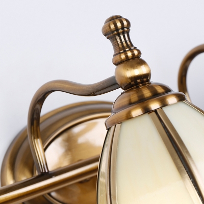 2/3 Lights Scalloped Vanity Lamp Traditional Brass Milk Glass Wall Mount Light Fixture