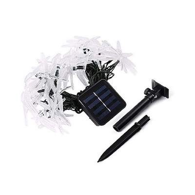 21.3ft 30-Head Garden Festive Light Artistic Black Solar LED Light String with Dragonfly Plastic Shade, Warm/White/Multi-Color Light