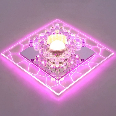 3/5w Clear Crystal Square Flush Mount Modern Style LED Flushmount Ceiling Light in Warm/White/Multi-Color Light