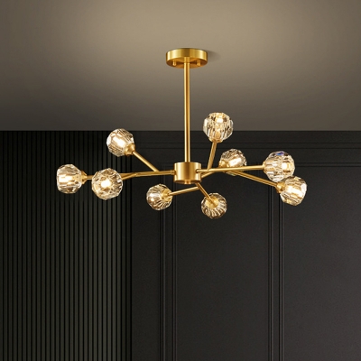 6/12/18-Light Flower Crystal Ceiling Pendant Postmodern Brass Branched Bedroom Chandelier