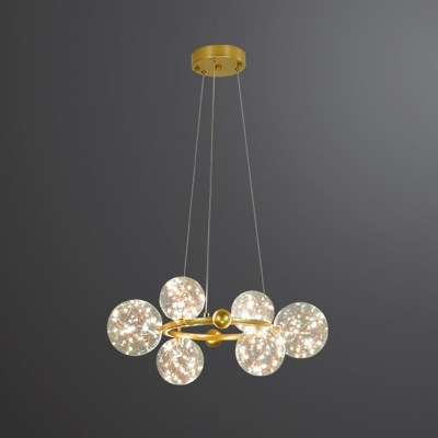 6/8/15 Bulbs Living Room LED Chandelier Modern Black/Gold Starry Pendant Light with Ball Clear Glass Shade