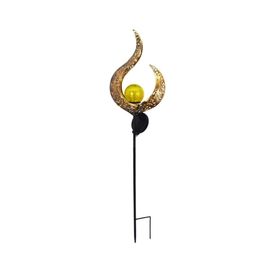 Amber Crackle Glass Ball Path Light Vintage Blue/Gold Solar LED Stake Lamp with Sun/Flame/Moon Shaped Guard