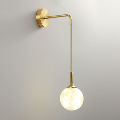 Ball Bedside Wall Lamp Fixture White/Cream/Cognac Glass Postmodern LED Wall Sconce with Short/Long Arm in Brass