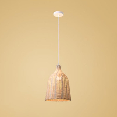 Bell Shaped Dining Room Hanging Lamp Bamboo 1-Light 18