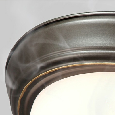 Black 1 Bulb Flushmount Light Classic Opal Glass Bowl Shaped Ceiling Fixture for Corridor, Small/Medium/Large