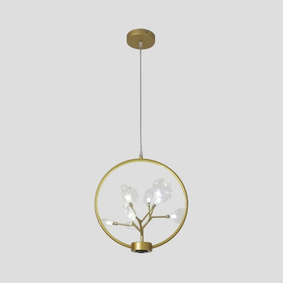 Black/Gold Ring Pendulum Light Creative Modern 9-Light Metal Pendant Chandelier with Twig Acrylic Shade
