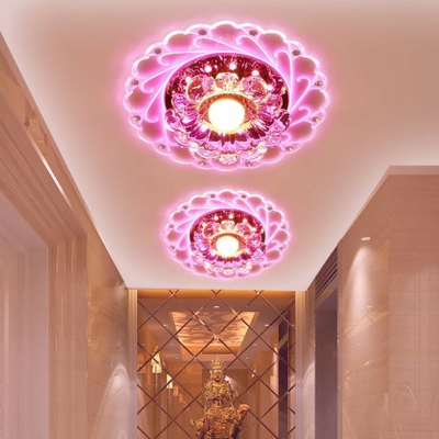 Blooming Crystal Flush Light Modern Clear LED Flush Mount Ceiling Lamp in Warm/Pink/Multi-Color Light, 3/5w