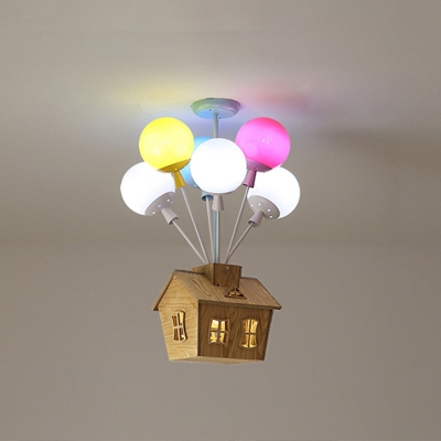 Blue Balloon/Balloon House Ceiling Light Cartoon 6/8 Heads Metal Semi Flush Chandelier in Warm/White Light