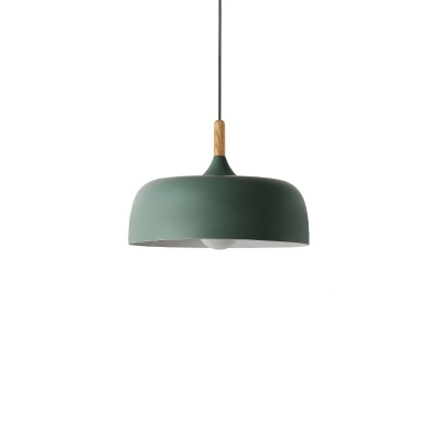 Bowl/Drum Small/Large Ceiling Pendant Macaron Metal 1 Head Pink/Blue/Green Suspension Light with Wood Tip for Dining Room