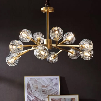 Brass 6/12/18 Bulbs Hanging Lamp Postmodern Crystal-Orb Branching Chandelier Light for Living Room