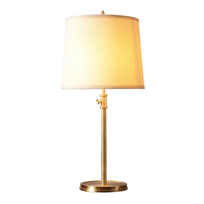 Bucket Nightstand Light Minimalist Fabric 1 Bulb Gold Table Lamp with Adjustable Height Design