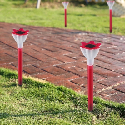 Cartoon Flower Stake Light Plastic Courtyard Solar Powered Ground Lamp in Red/Yellow/Blue, 1 Piece