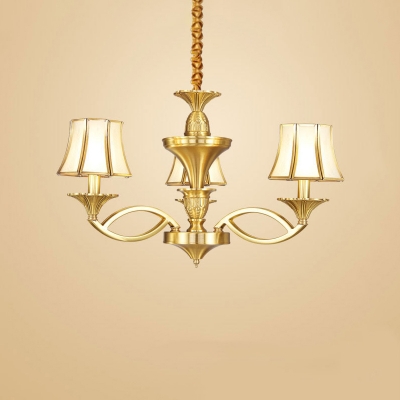 Colonial Flared Shade Indoor Light 1/2/12-Head Satin Opal Glass Lighting Fixture in Gold for Living Room