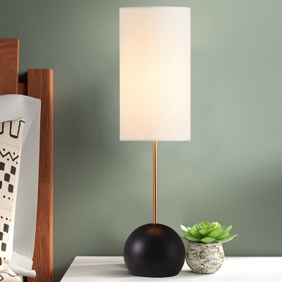 Creative Simple Single Night Lamp Flaxen/White Column Table Light with Fabric Shade and Dome Base