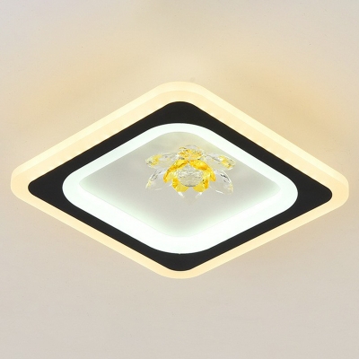 Cut Crystal Round/Square Ceiling Flush Mount Nordic Black/White LED Flushmount Light in Warm/White/Inner White Outer Warm Light