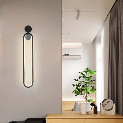 Elongated Oval Wall Mount Lighting Simplicity Aluminum Bedroom LED Wall Sconce in Black, Warm/White/Natural Light