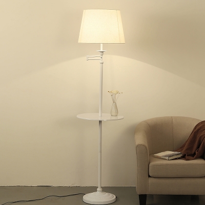 Fabric White/Flaxen Floor Lamp Cone 1-Light Minimalist Standing Light with Tray and Extendable Arm