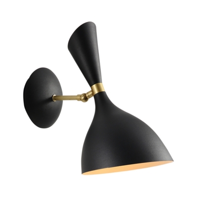 Funnel Shaped Rotating Wall Light Nordic Metallic 1 Bulb Bedroom Wall Lamp Fixture in Black/White and Brass