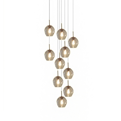 Gold Cluster Cup Pendant Stylish Modern 10/12-Head Amber Dimple Glass Hanging Ceiling Light
