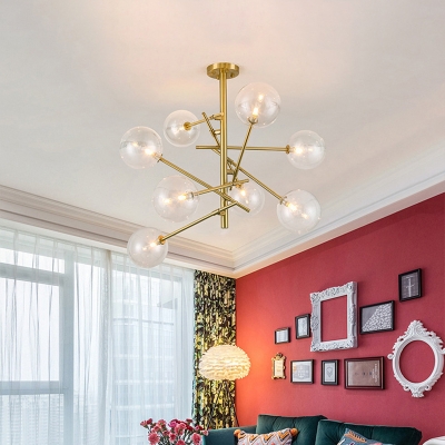 Gold Tiered Pendant Light Fixture Postmodern 6/8-Light Clear Ball Glass Chandelier Lamp over Table