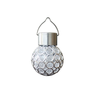 Hollowed out Ball Mini Solar Pendant Simple Stainless Steel Silver LED Hanging Light in White/Multicolored Light